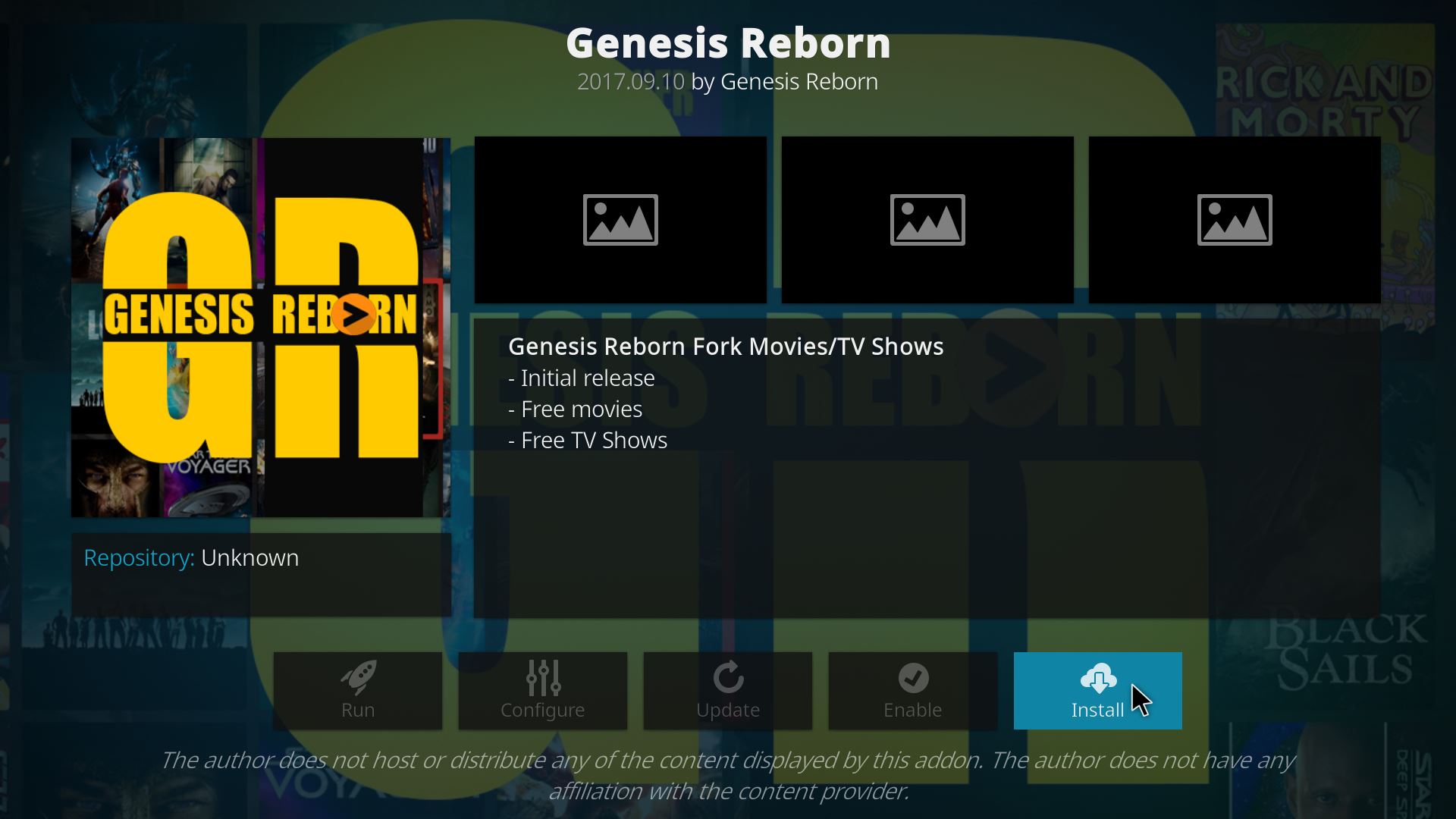 Genesis Reborn Kodi Add-On info page