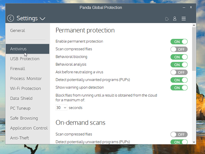 Panda Global Protection Antivirus Antivirus Settings
