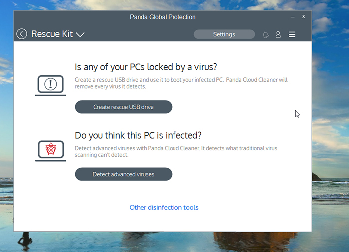Panda Global Protection Antivirus Rescue Kit Screen