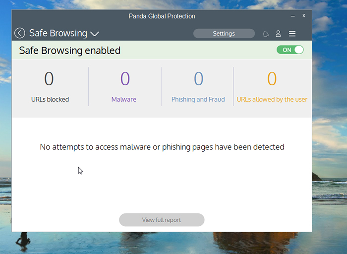 Panda Global Protection Antivirus Safe Browsing Screen