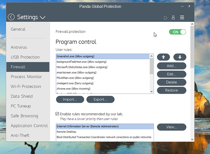 Panda Global Protection Antivirus Settings Firewall