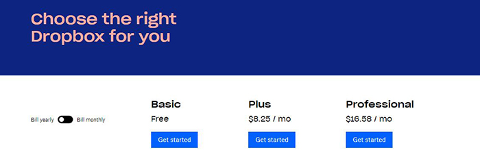 dropbox annual pricing