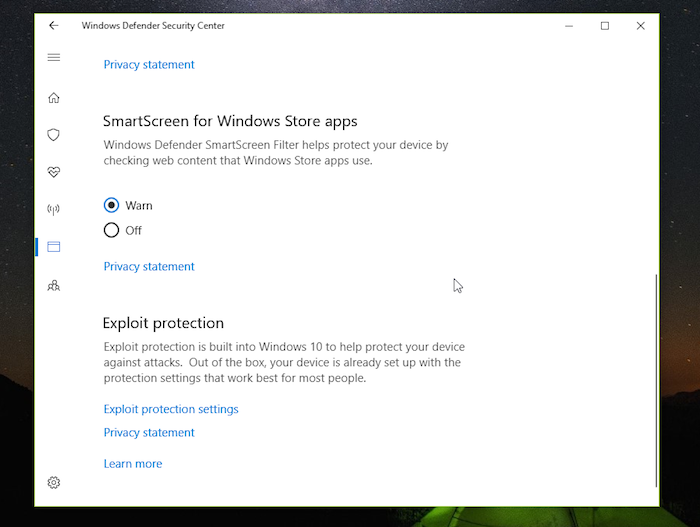 Windows Defender App Browser Control