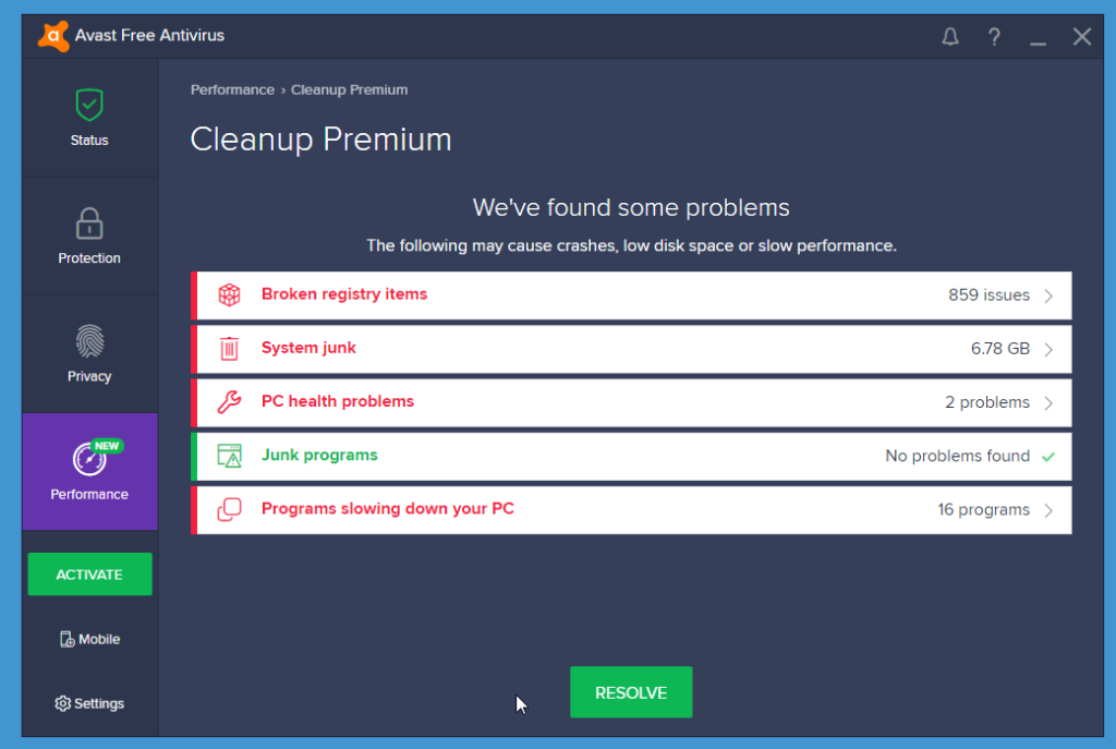 Avast Free Antivirus performance