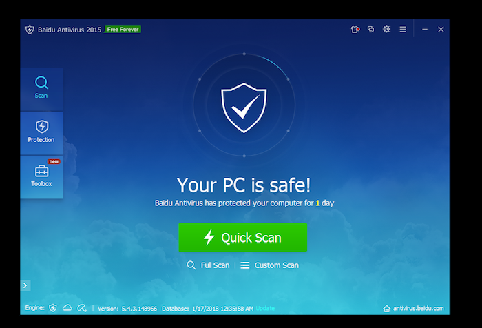 Baidu Antivirus Free dashboard
