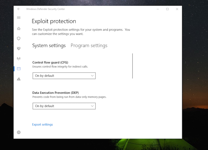 Windows Defender Exploit Protection
