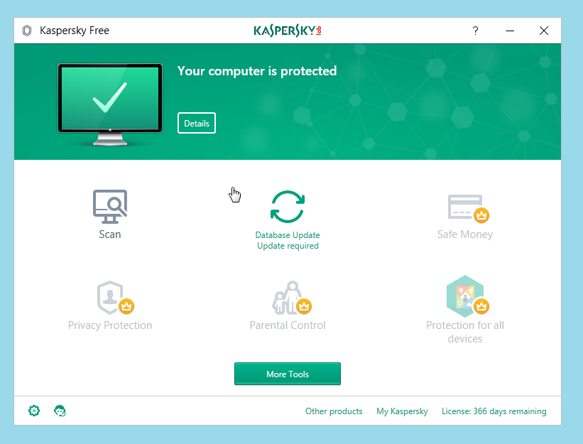 Kaspersky Free Antivirus Dashboard