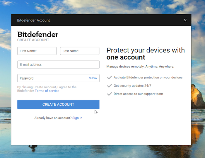 Bitdefender Activation Screen