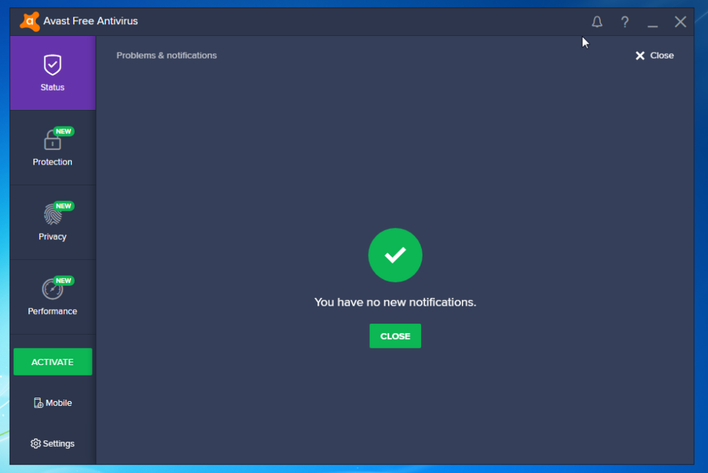 Avast Free Antivirus notifications