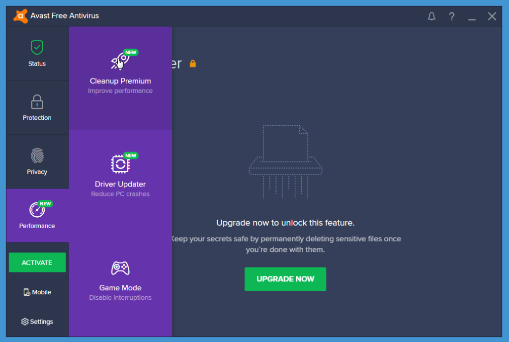 Avast Free Antivirus performance