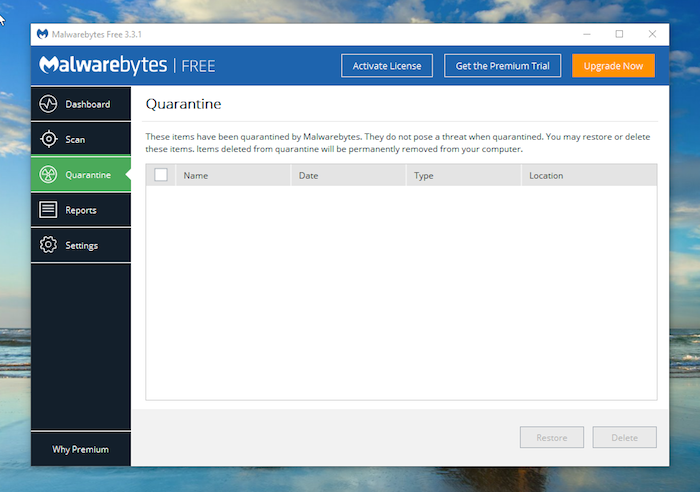 Malwarebytes Free Antivirus quarantine