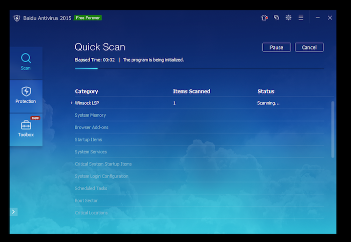 Baidu Antivirus Free quick scan
