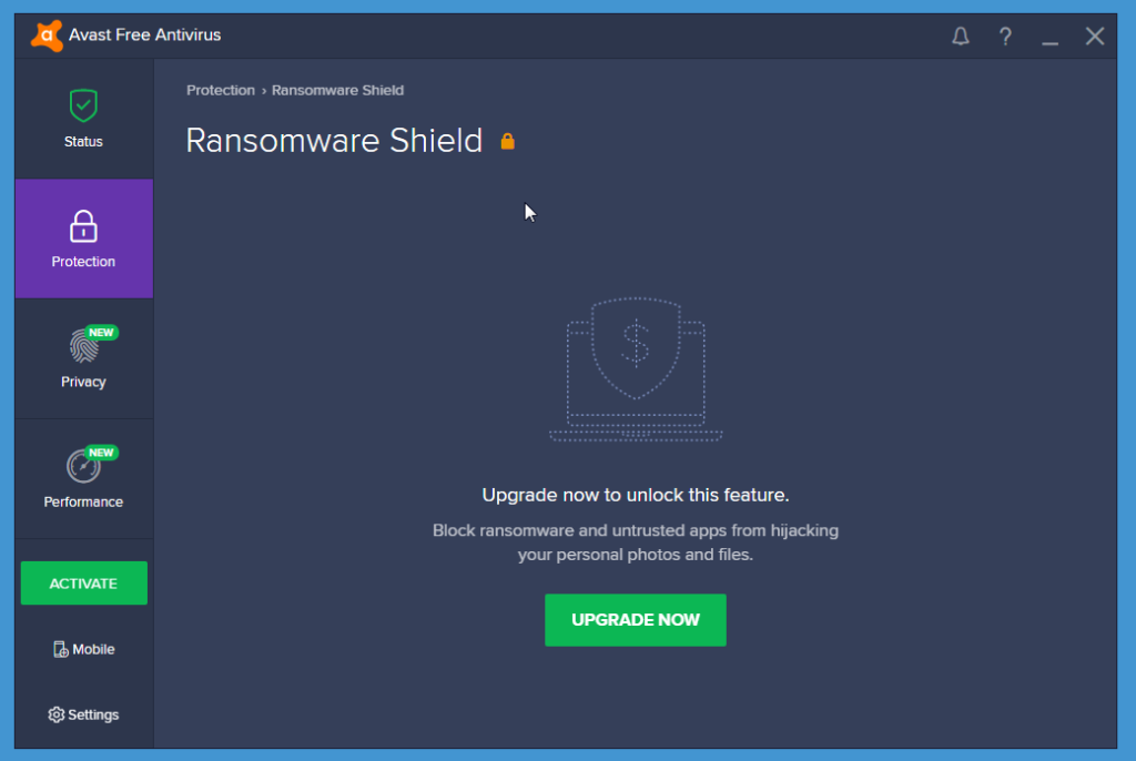 Avast Free Antivirus ransomware shield