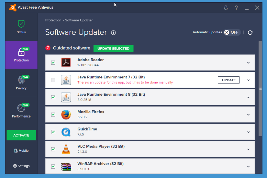 Avast Free Antivirus software updater