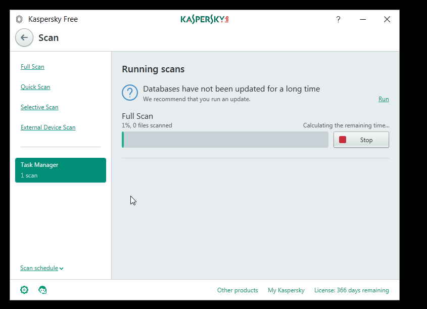 kaspersky database are out of date