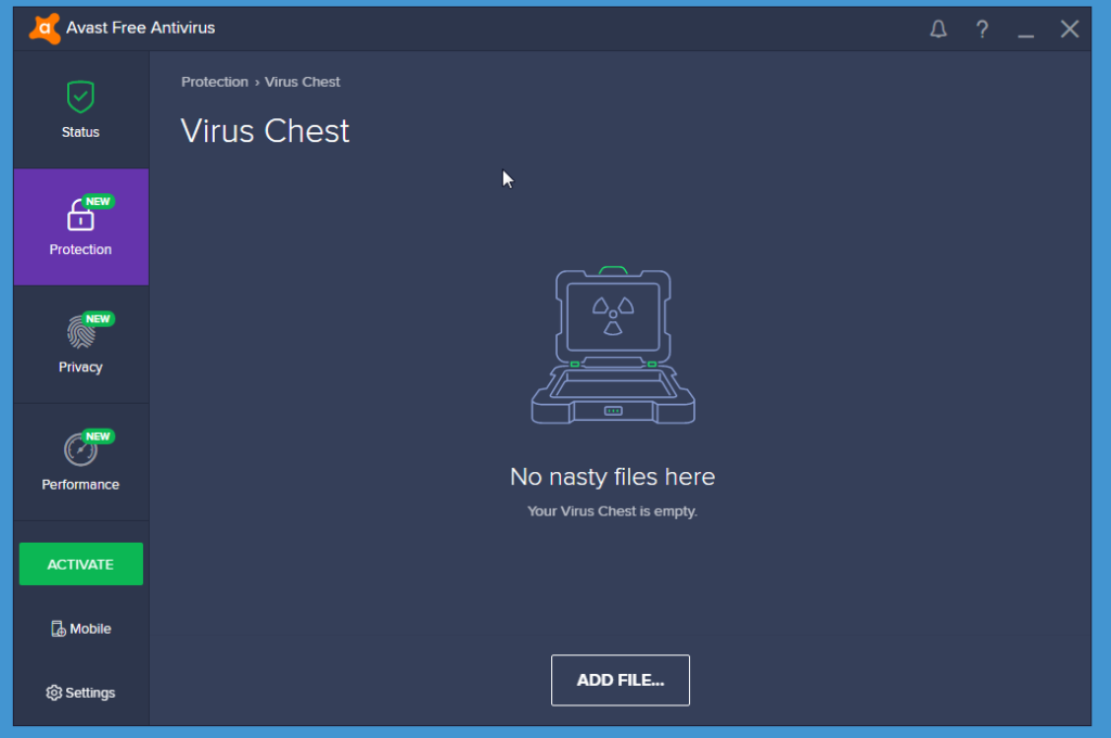 Avast Free Antivirus virus chest