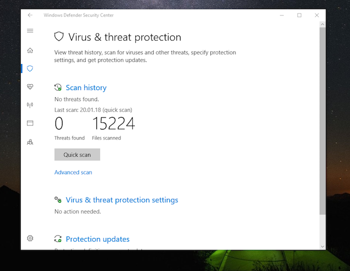 Windows Defender Virus Protection