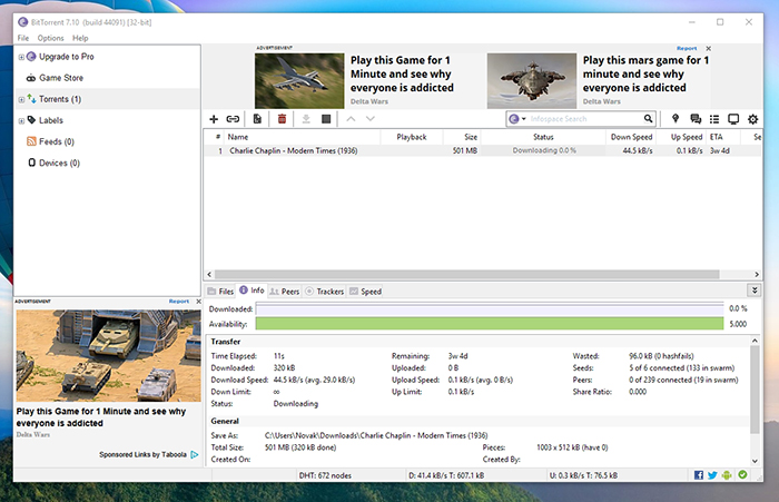 downloading BitTorrent Pro 7.11.0.46829