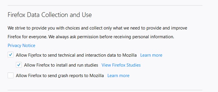 Firefox Data Selection
