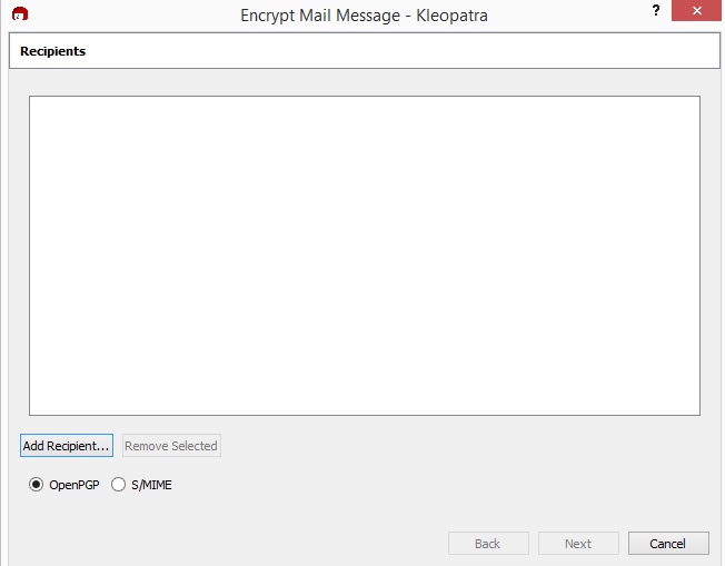 Kleopatra Email Encrypt Screen