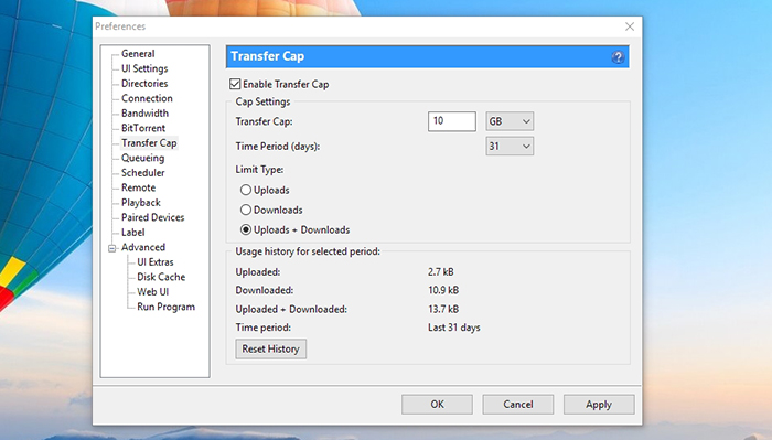 uTorrent Transfer Cap