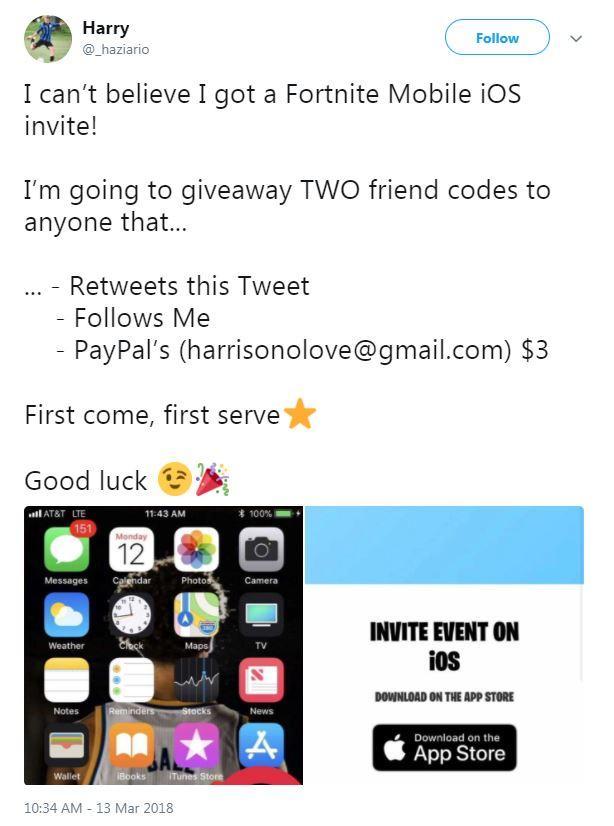 Fortnite Mobile iOS invite
