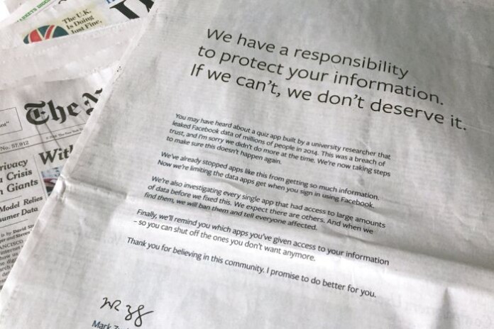 Mark Zuckerberg Apologizes for the Breach of Trust in full-page newspaper ads