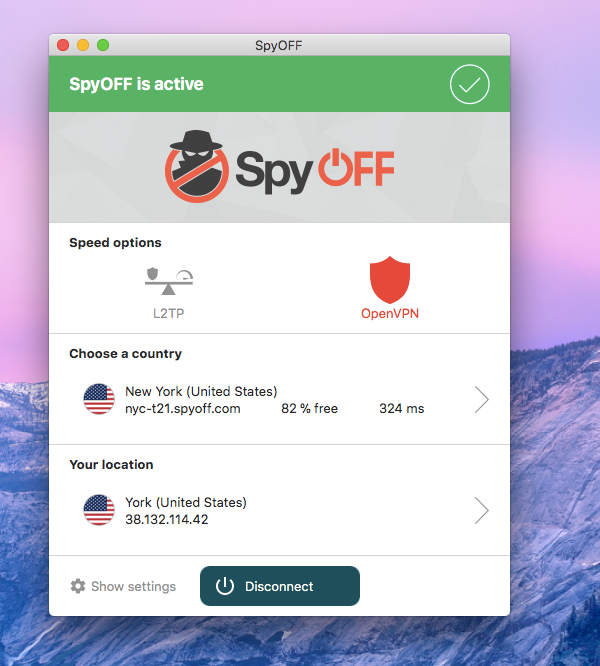 SpyOFF VPN Active