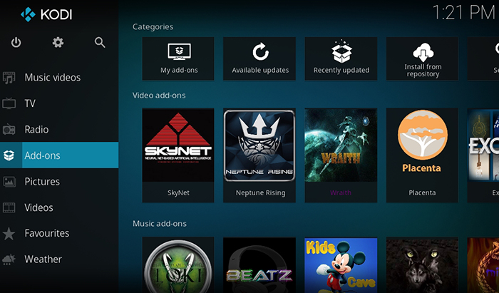 Addons Section of Kodi