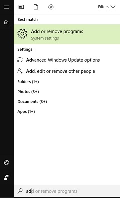 add and Remove Programs Windows 10
