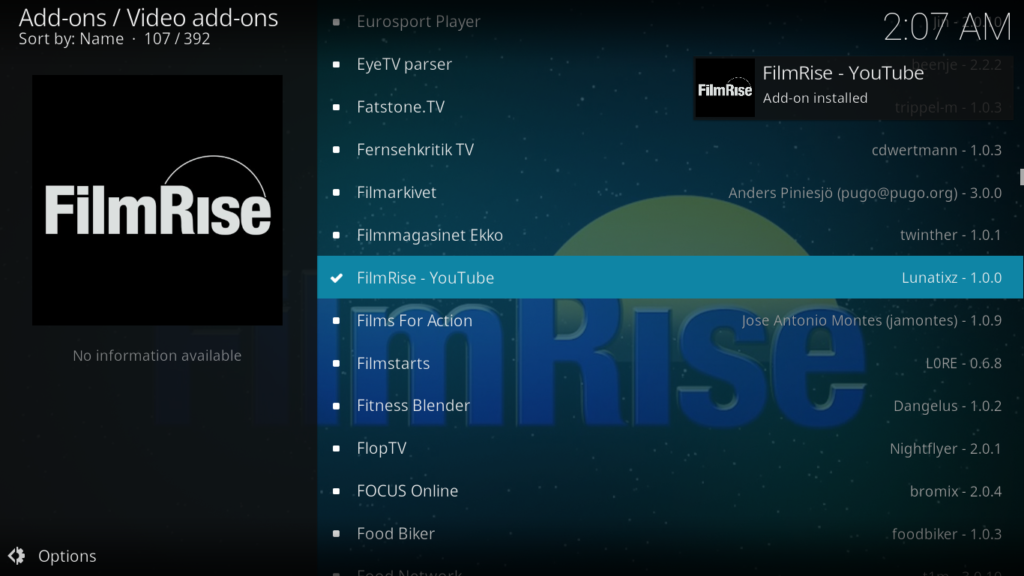 Filmrise Kodi Addon - - Notification