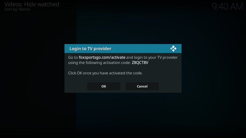 Fox Sports Kodi Addon - Activation Key