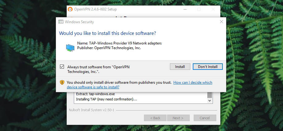 private internet access reinstall tap driver windows 10