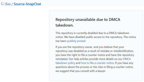 DMCA Takedown Snapchat Source Code