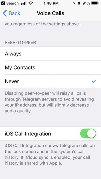 Telegram P2P Settings