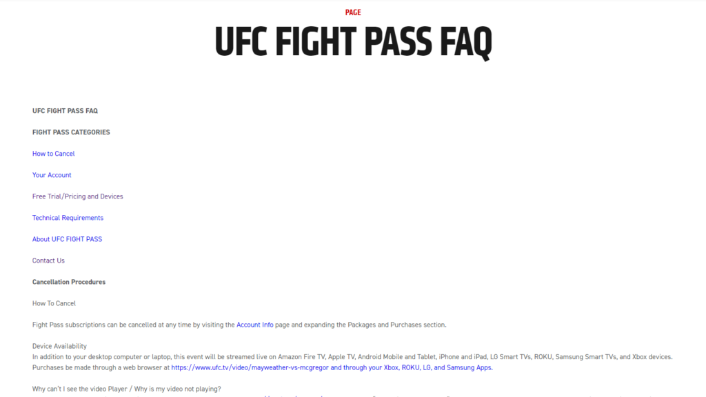 UFC Fight Pass help