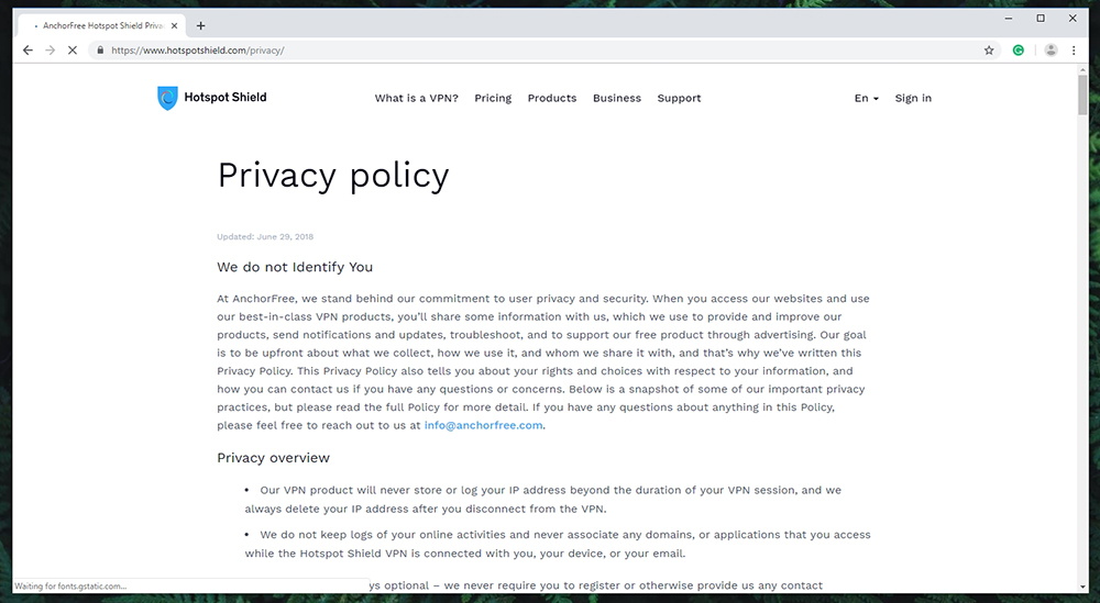 Hotspot Shield VPN - Privacy Policy