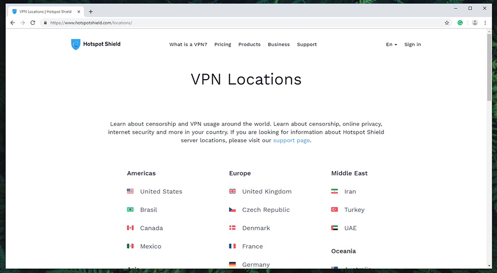 Hotspot Shield VPN - Server Locations