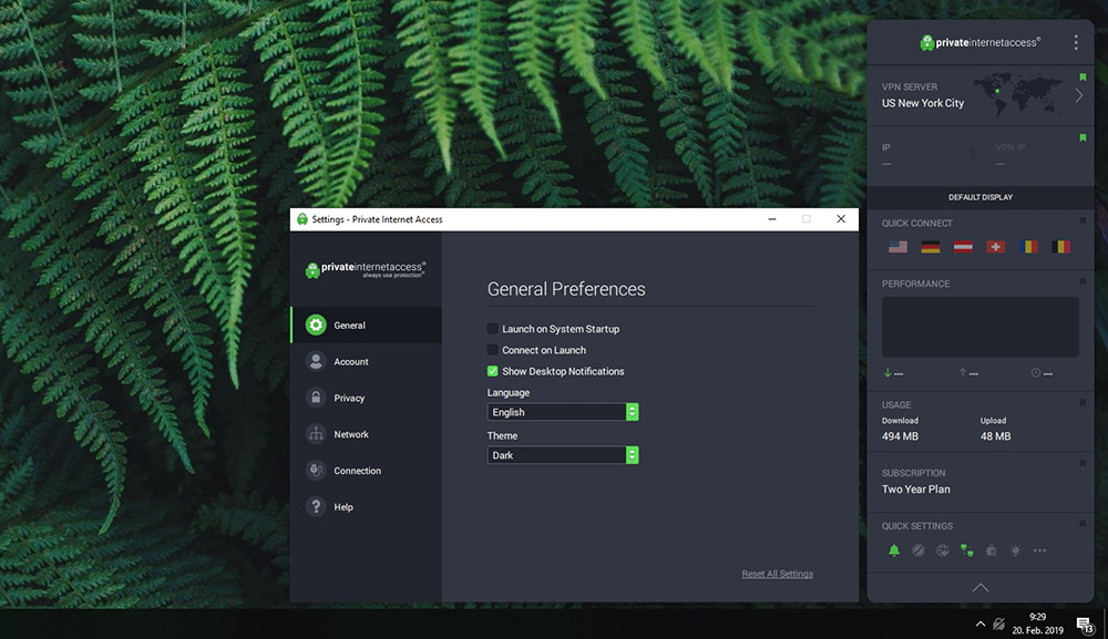 Private Internet Access VPN - General Settings