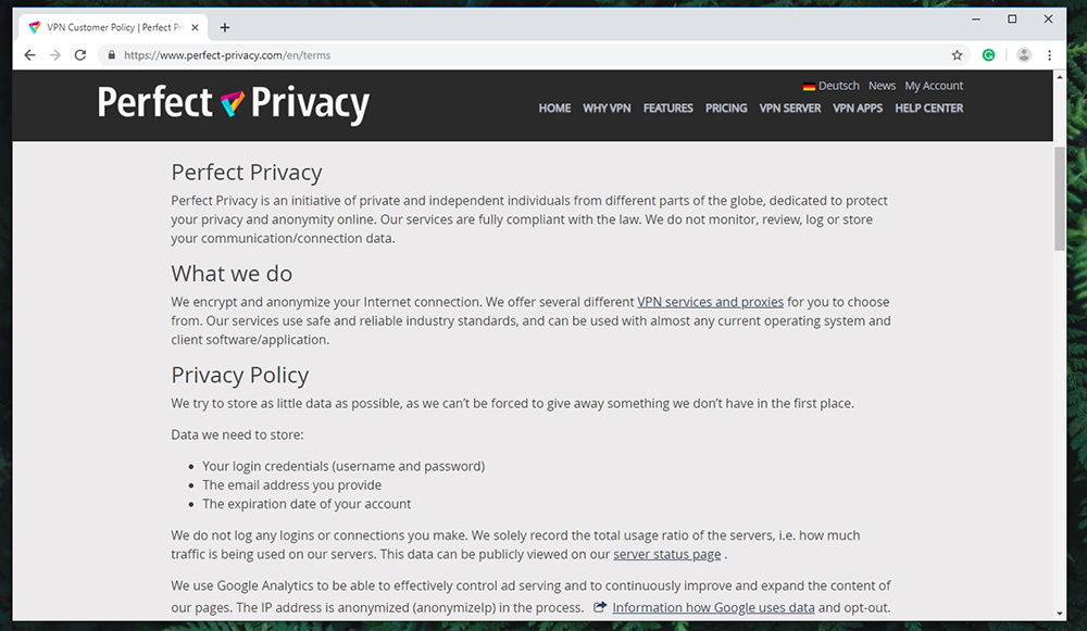 Perfect Privacy VPN Terms of Use