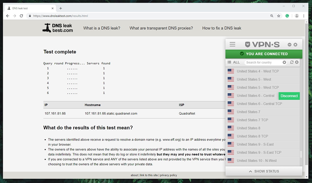 VPNSecure DNS Leak Test