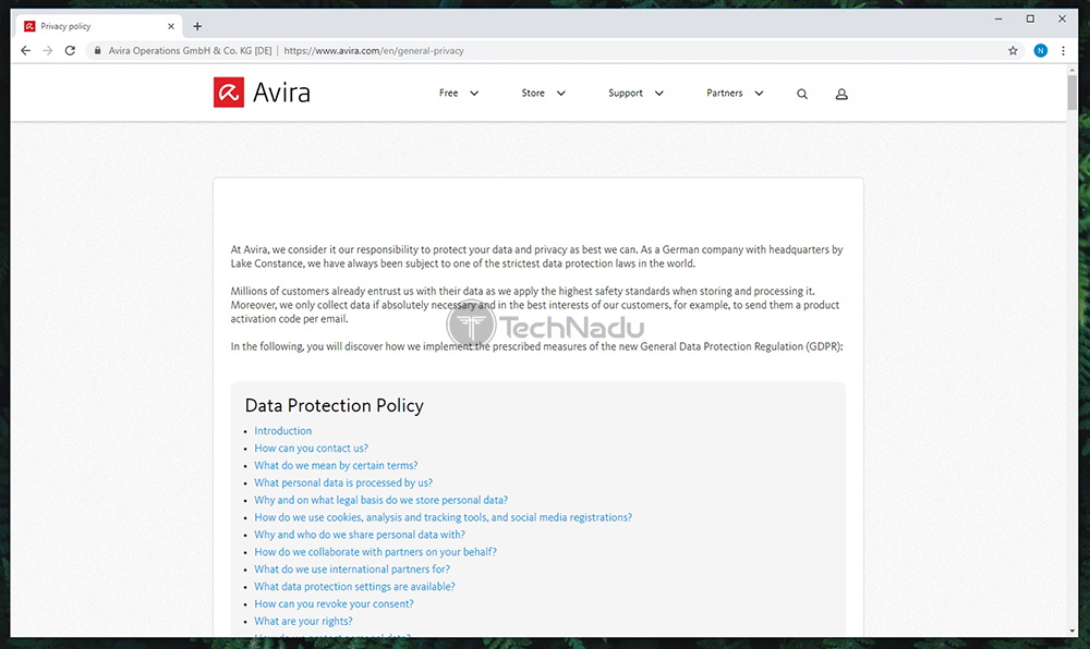 Privacy Policy of Avira Phantom VPN Pro