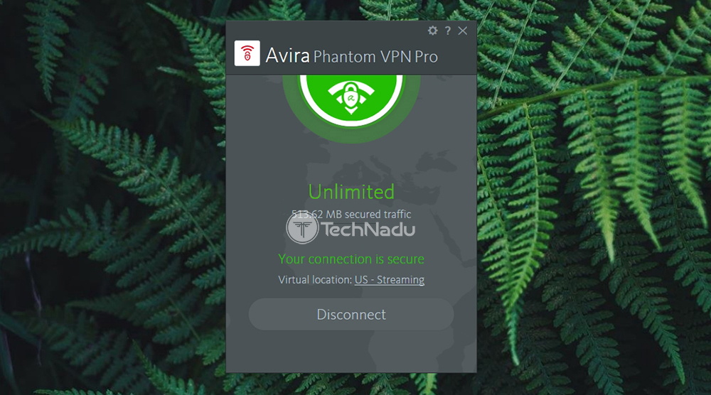 Server Connected UI of Avira Phantom VPN Pro