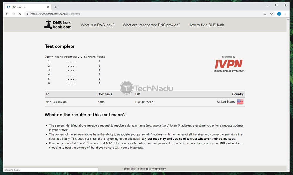 VPN Unlimited Passes DNS Leak Test