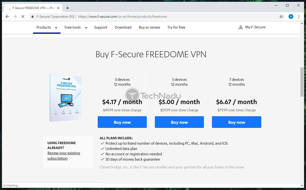 Link to F-Secure Freedome VPN Pricing Page
