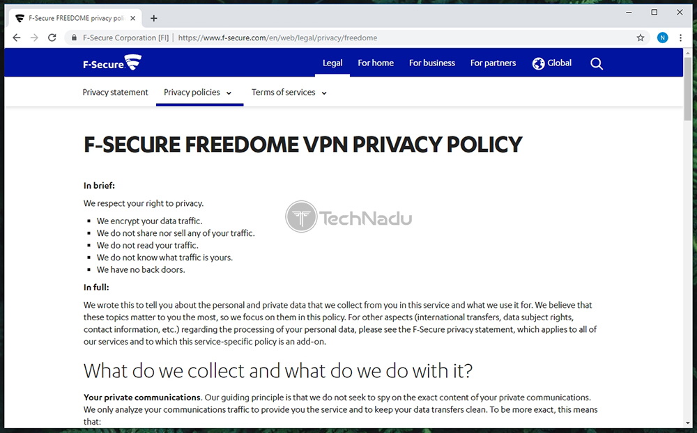 Privacy Policy F-Secure Freedome VPN