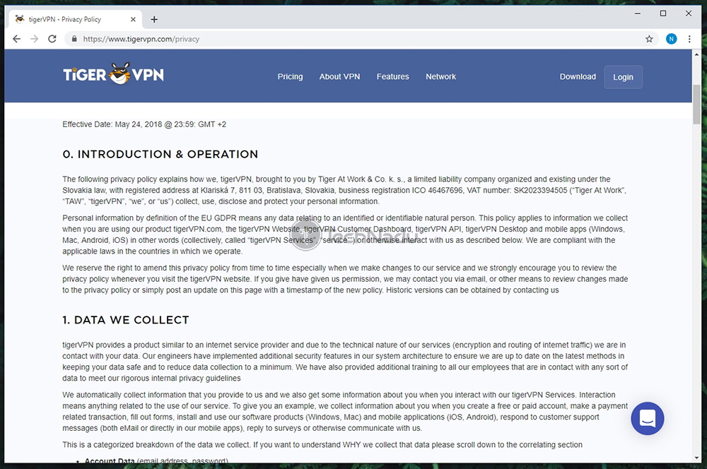Privacy Policy Page TigerVPN