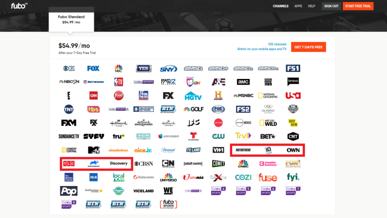 Discovery Network channels on fuboTV