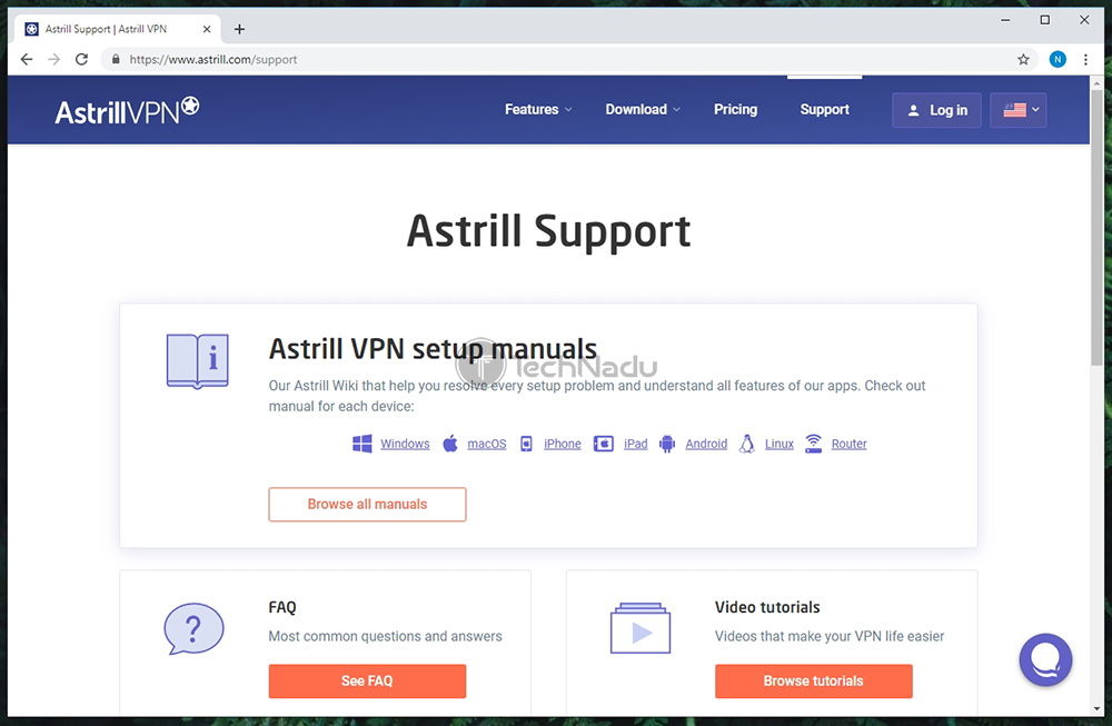 Support Section Astrill VPN Website