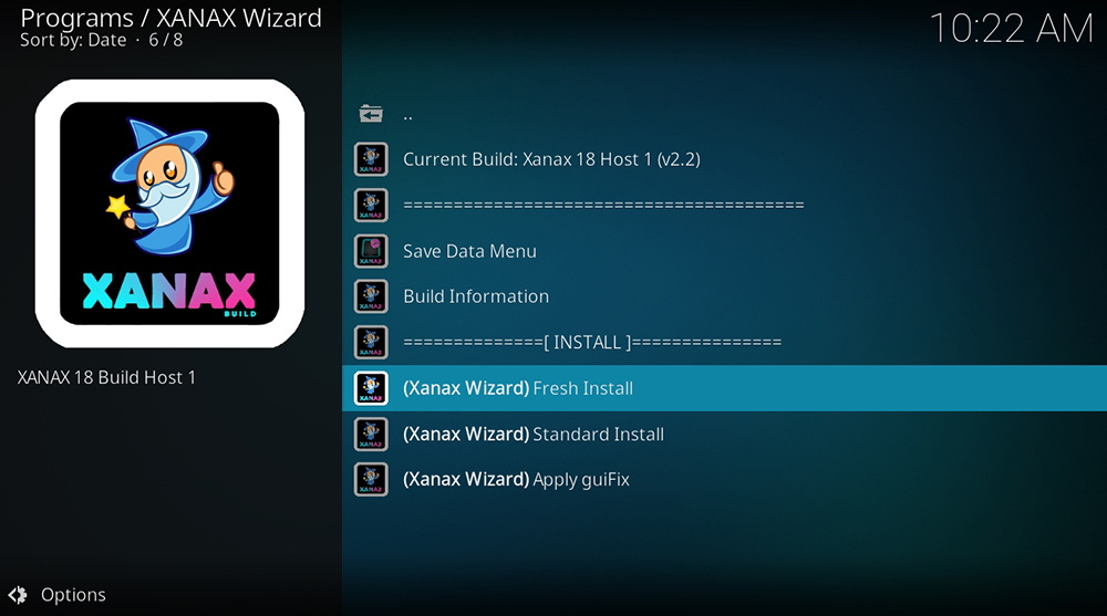 Xanax Fresh Install Option UI